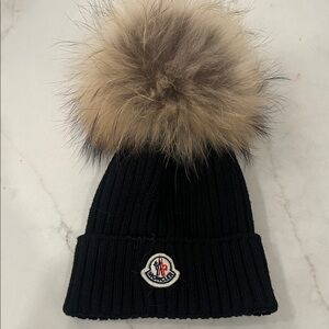 Moncler Black Beanie with Tan Pom-Pom - Toddler size